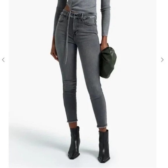 Good American Denim - Good American Highrise Black Grey Fringe Fray Accent Jeans